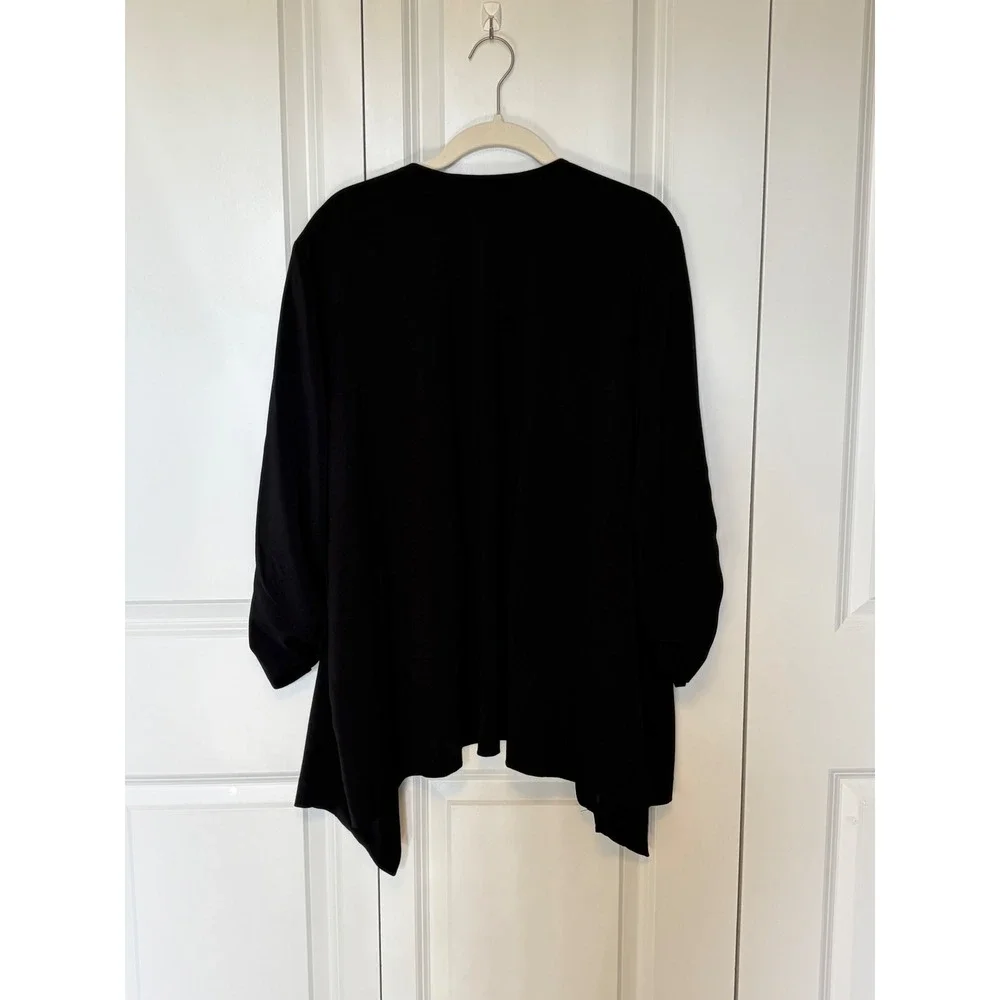 Michel Studio Black Draped Open Front Blazer Ruched‎ 3/4 Sleeve Plus Size 24